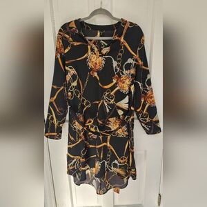 SHEIN Black and Gold Chain Print Mini Dress